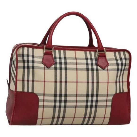 BURBERRY Nova Check Hand Bag Canvas Beige Gold Auth - Picture 1 of 16